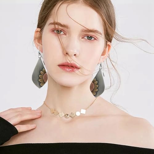 Boho Vintage Geometric Wooden Leather Earrings Set