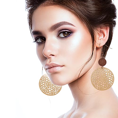Boho Vintage Geometric Wooden Leather Earrings Set