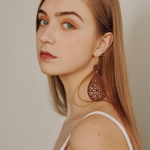 Boho Vintage Geometric Wooden Leather Earrings Set