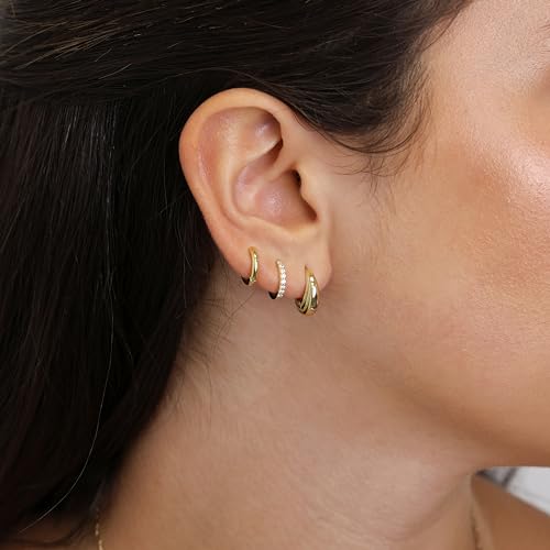 Trendy 14K Gold Hoop Huggie Earrings Set