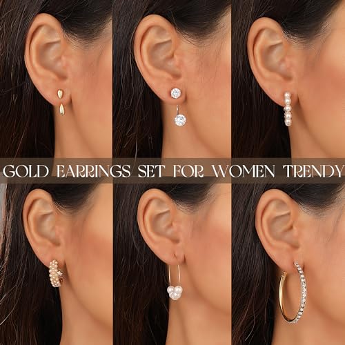 Gold Stud Earrings Set - 84 Pairs for Women