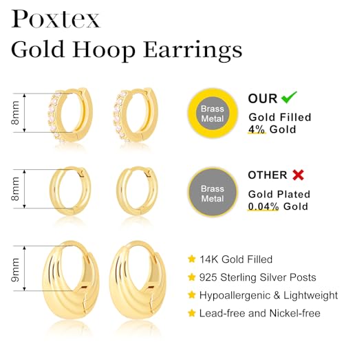 Trendy 14K Gold Hoop Huggie Earrings Set