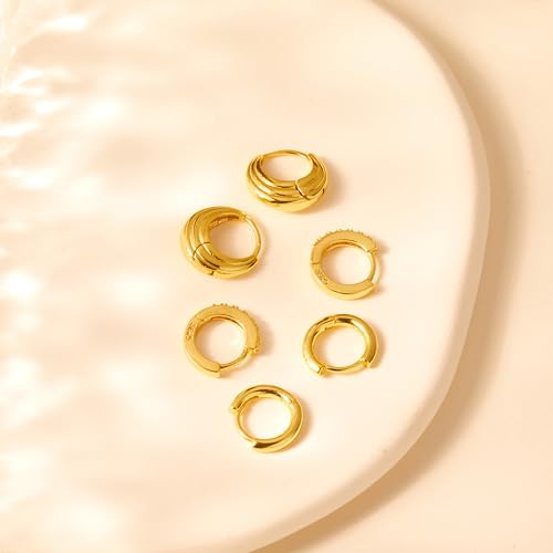 Trendy 14K Gold Hoop Huggie Earrings Set