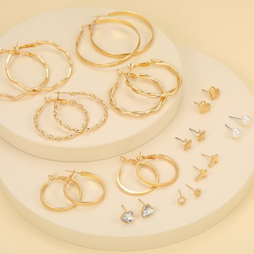 Gold Stud Earrings Set - 84 Pairs for Women