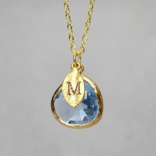 Blue Topaz Birthstone Necklace with Initial Pendant