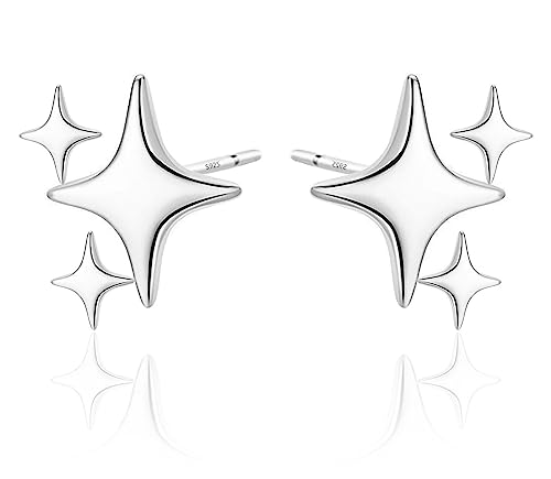 Trendy Sterling Silver Star Stud Earrings