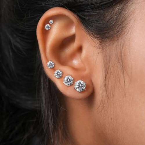 6 Pairs Hypoallergenic Cubic Zirconia Stud Earrings