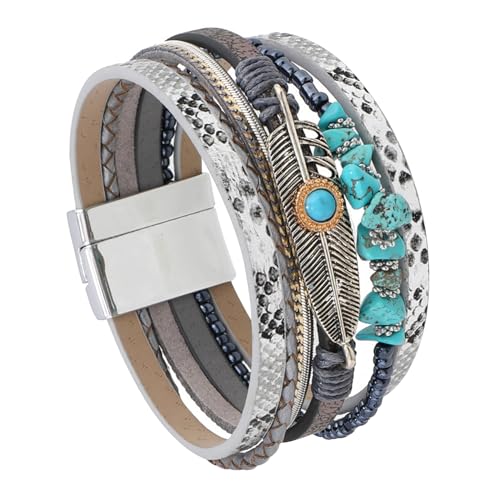 Boho Western Turquoise Leather Bracelet for Men and Women