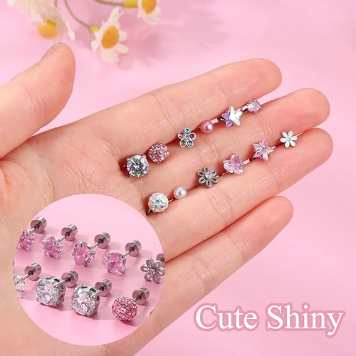 Cute Heart and Flower Hypoallergenic Screw Back Earrings