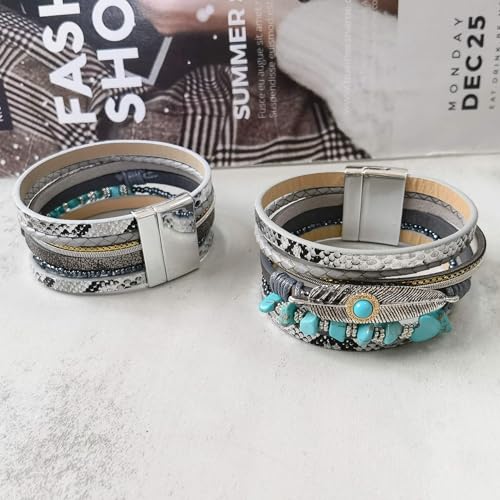 Boho Western Turquoise Leather Bracelet for Men and Women