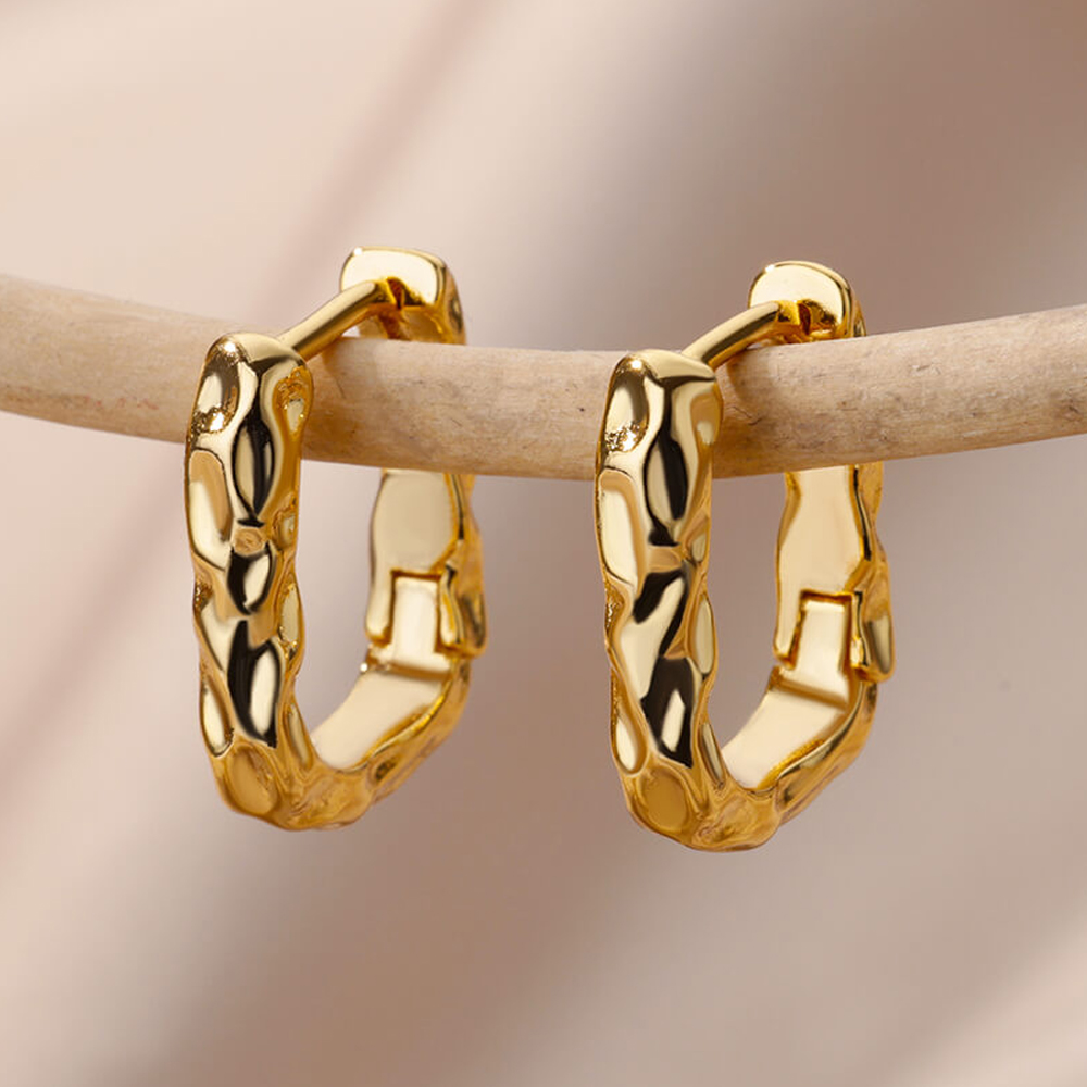 Gold Zircon Heart Stainless Steel Hoop Earrings