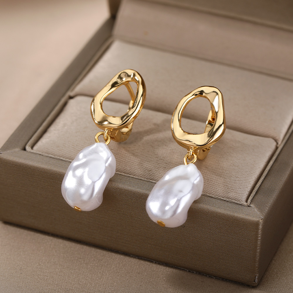 Gold Zircon Heart Stainless Steel Hoop Earrings