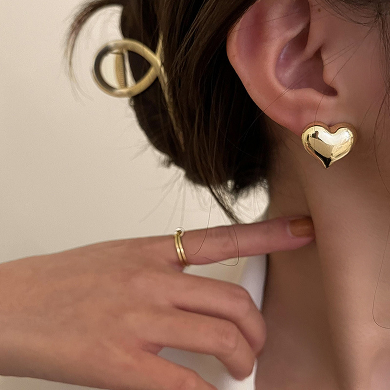 Gold Heart-Shaped Minimalist Stud Earrings for Women