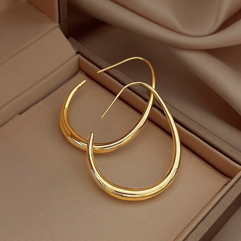 Elegant 925 Silver Geometric Oval Hoop Earrings