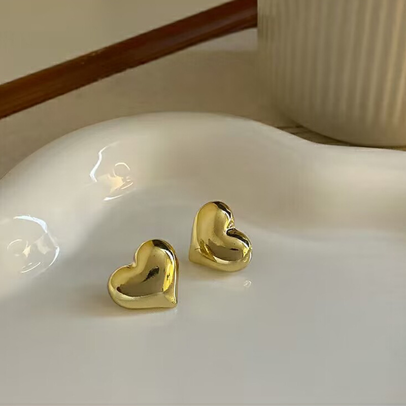 Gold Heart-Shaped Minimalist Stud Earrings for Women