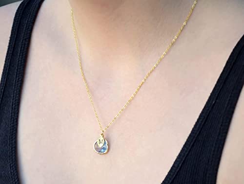Blue Topaz Birthstone Necklace with Initial Pendant
