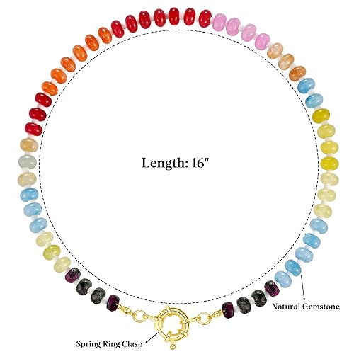 Colorful Gemstone and Pearl Bead Choker Necklace 14K Gold Plated