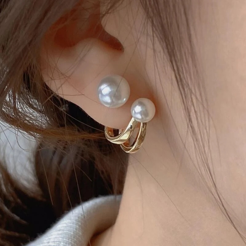 Korean Vintage Pearl Crystal Butterfly Stud Earrings