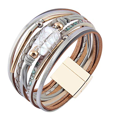 Bohemian Leather Cuff Bracelet with Baroque Pearl