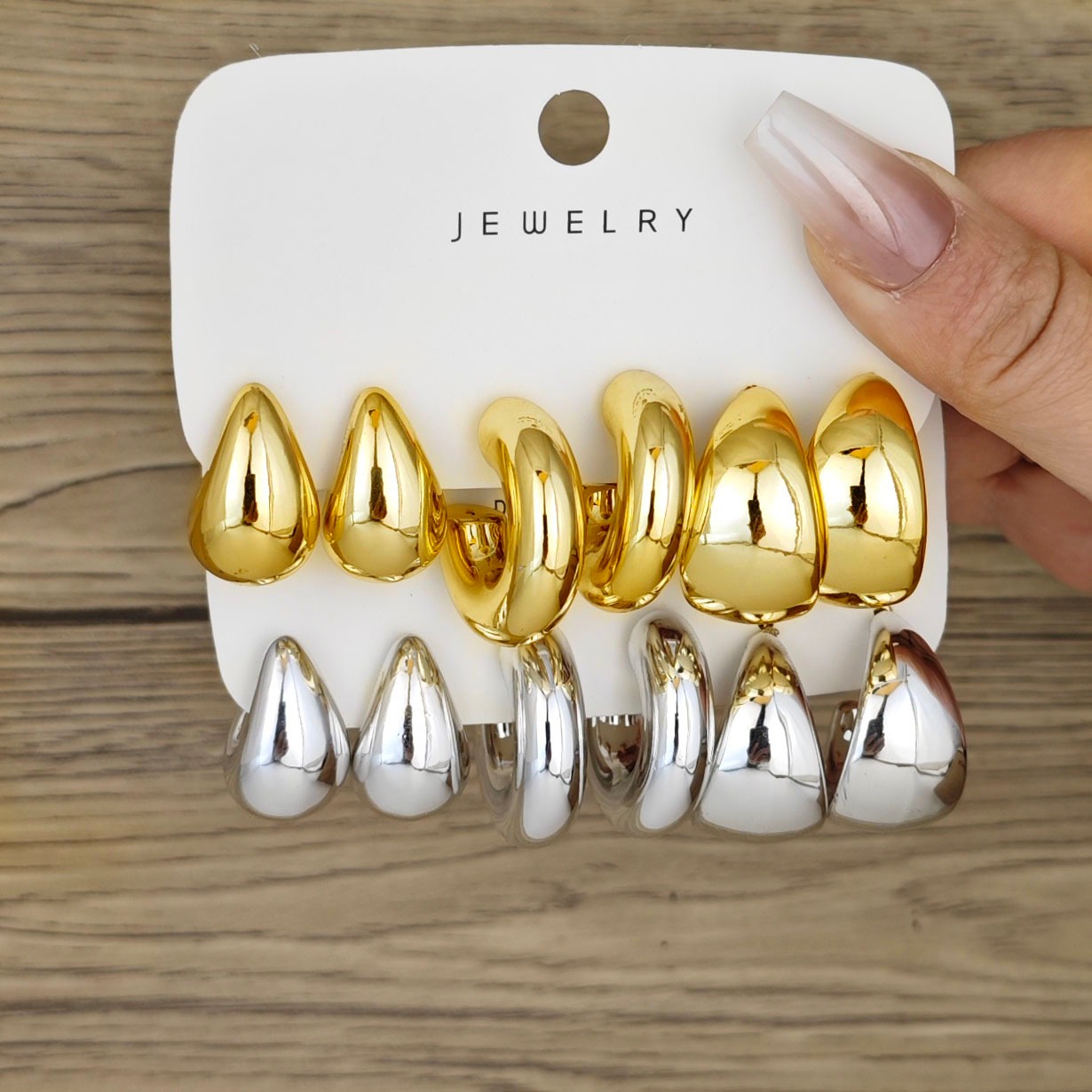 Minimalist C-Shaped Water Drop Earrings - 6pcs