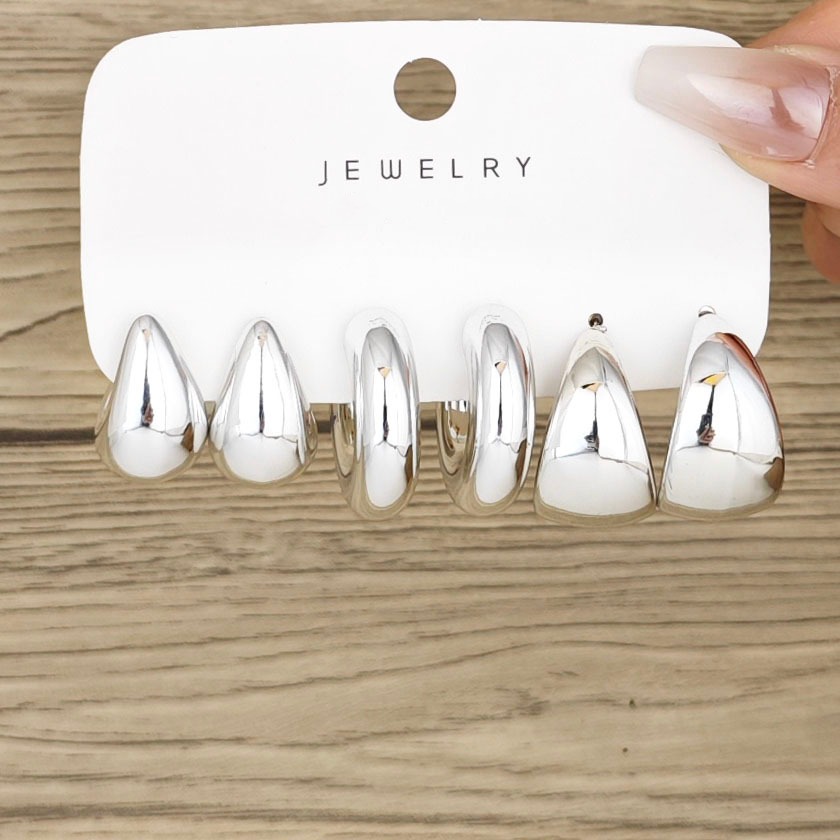 Minimalist C-Shaped Water Drop Earrings - 6pcs
