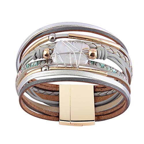 Bohemian Leather Cuff Bracelet with Baroque Pearl