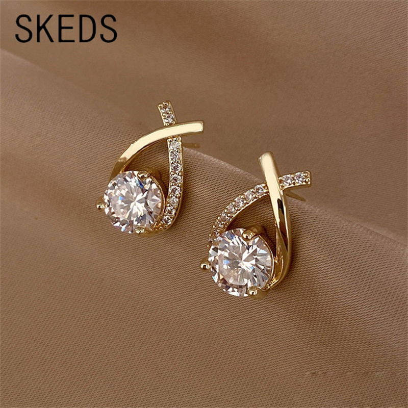 Elegant Crystal Cross Stud Earrings for Women