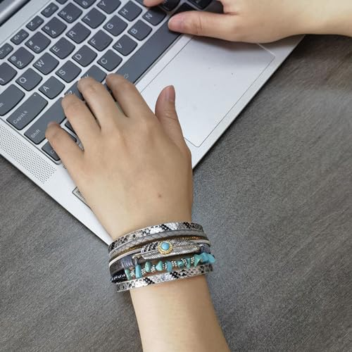 Boho Western Turquoise Leather Bracelet for Men and Women
