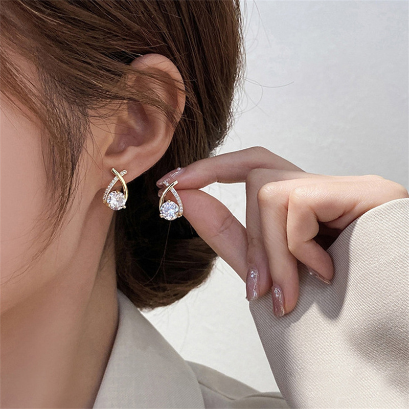 Elegant Crystal Cross Stud Earrings for Women