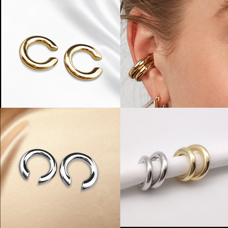 Trendy Gold Silver Ear Cuff Clip Earrings