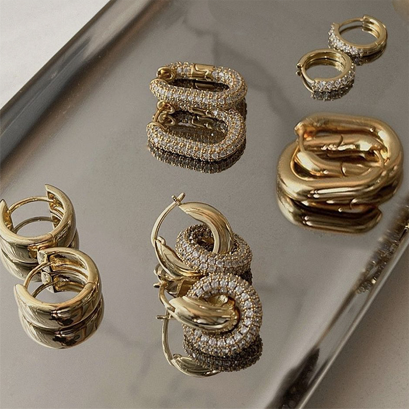 Geometric Gold-Plated CZ Zircon Huggie Hoop Earrings