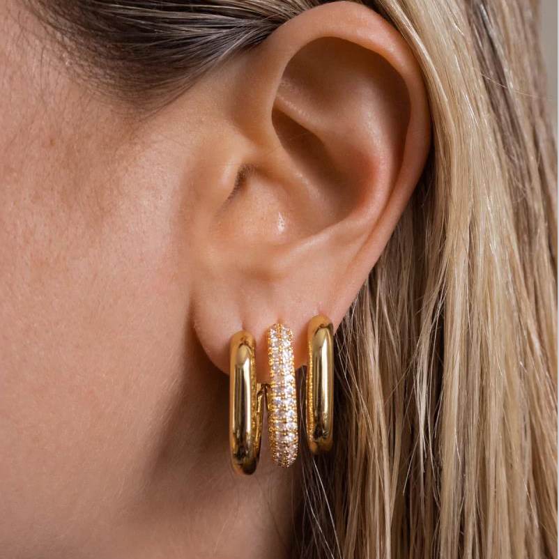 Geometric Gold-Plated CZ Zircon Huggie Hoop Earrings