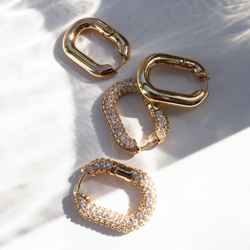 Geometric Gold-Plated CZ Zircon Huggie Hoop Earrings