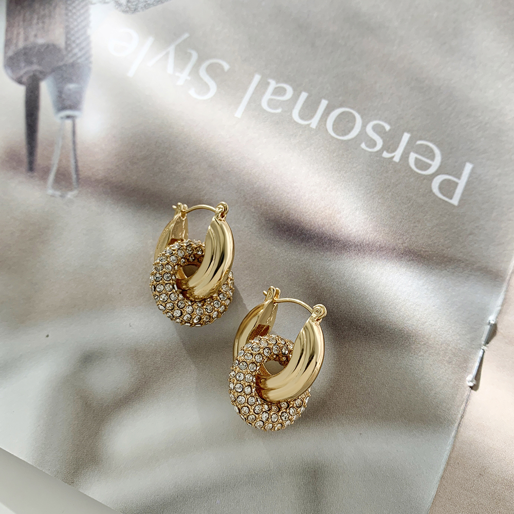 Geometric Gold-Plated CZ Zircon Huggie Hoop Earrings