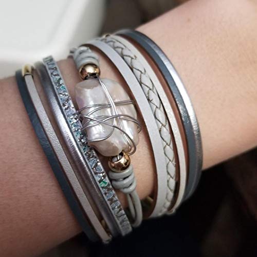 Bohemian Leather Cuff Bracelet with Baroque Pearl