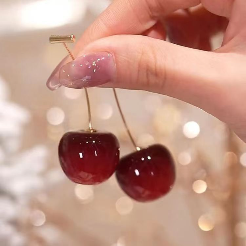 Cute Cherry Pendant Earrings - Handmade Fruit Jewelry