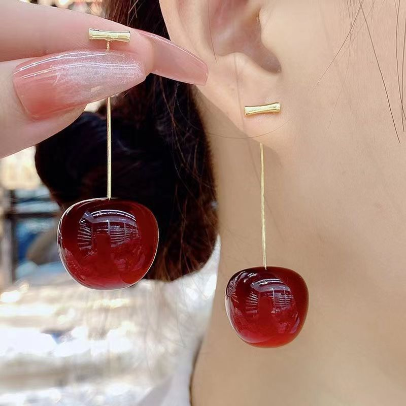 Cute Cherry Pendant Earrings - Handmade Fruit Jewelry