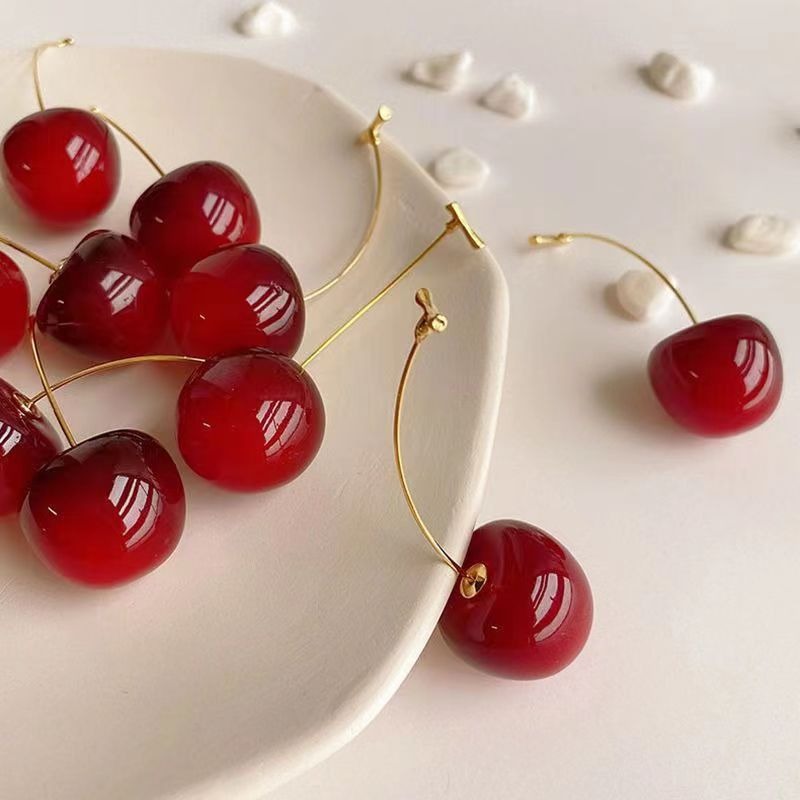Cute Cherry Pendant Earrings - Handmade Fruit Jewelry