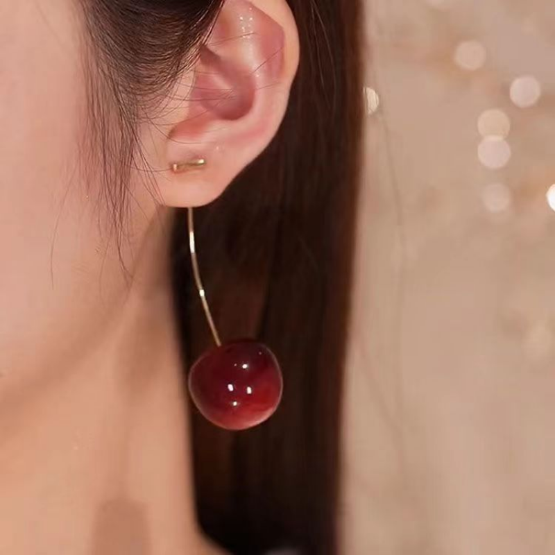 Cute Cherry Pendant Earrings - Handmade Fruit Jewelry