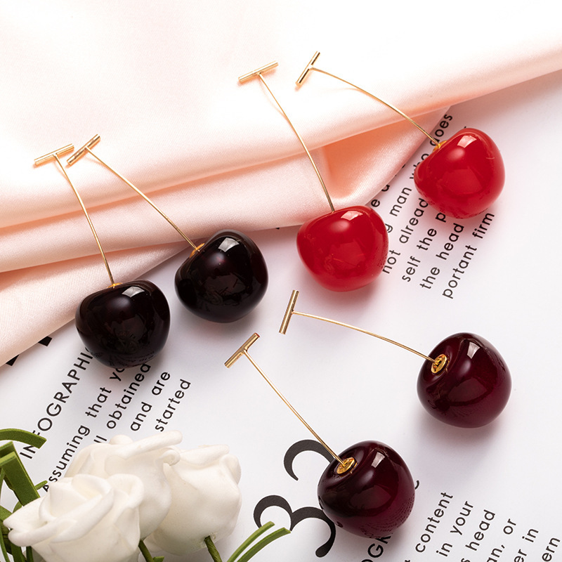 Cute Cherry Pendant Earrings - Handmade Fruit Jewelry