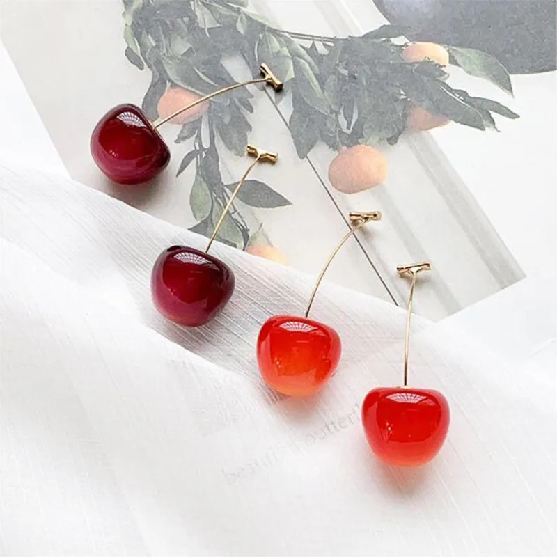 Delicate Red Cherry Pendant Earrings for Women