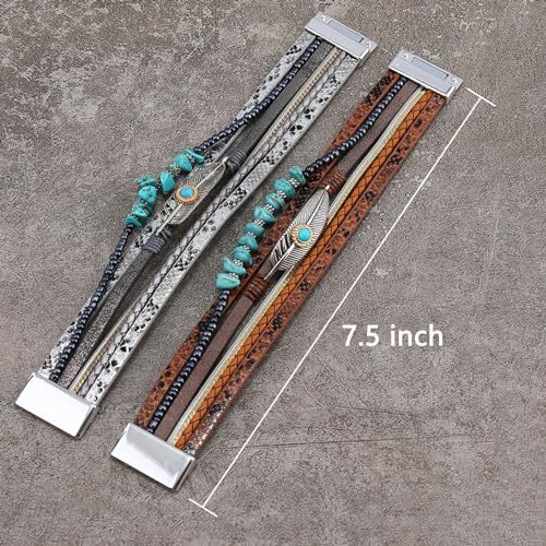 Boho Western Turquoise Leather Bracelet for Men and Women