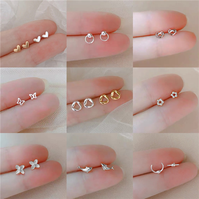 Minimalist 925 Silver Heart Stud Earrings for Women