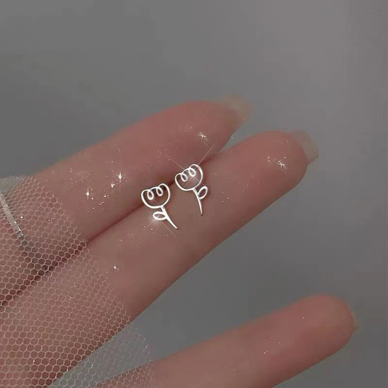 Minimalist 925 Silver Heart Stud Earrings for Women