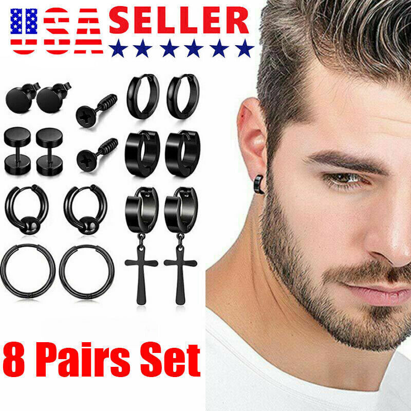 Gothic 16-Pack Stainless Steel Earrings for Men