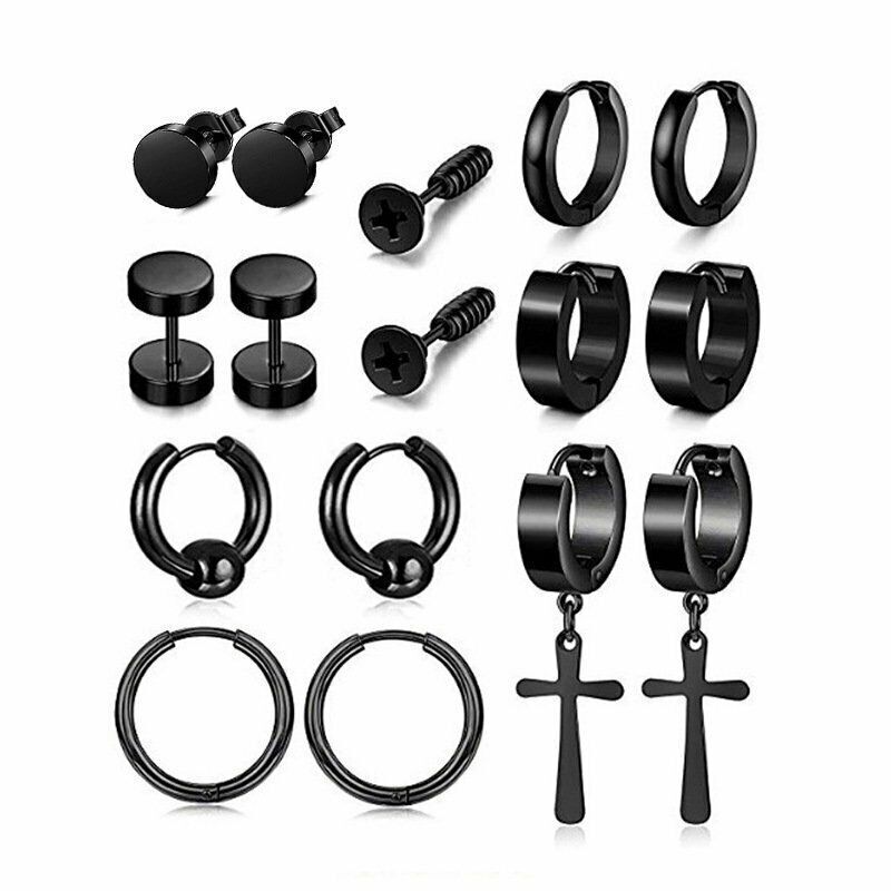 16 Pack Stainless Steel Punk Hoop Earrings Set