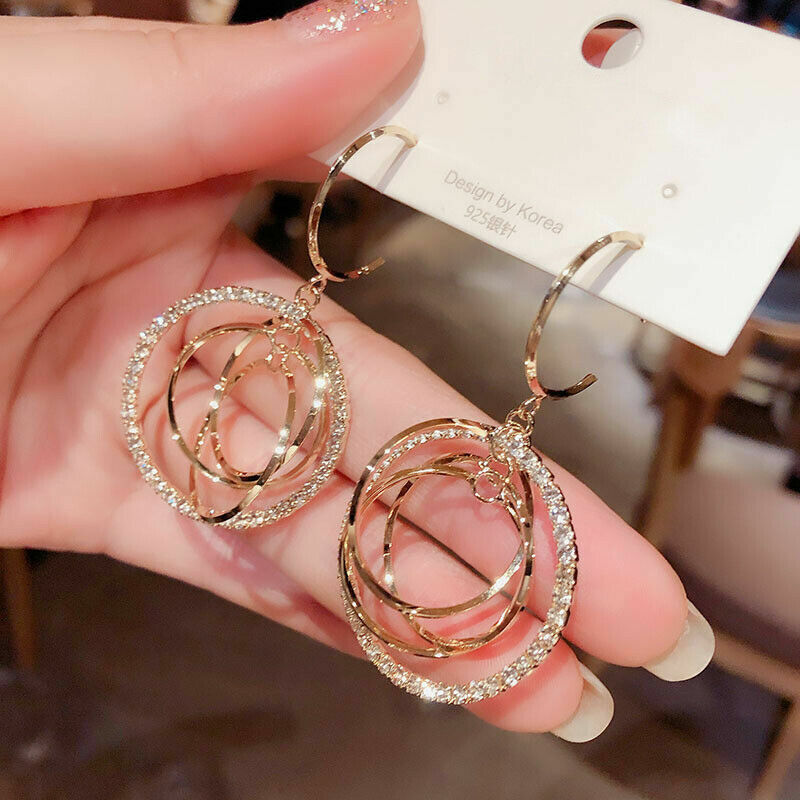 Gold Crystal Hoop Drop Earrings for Women