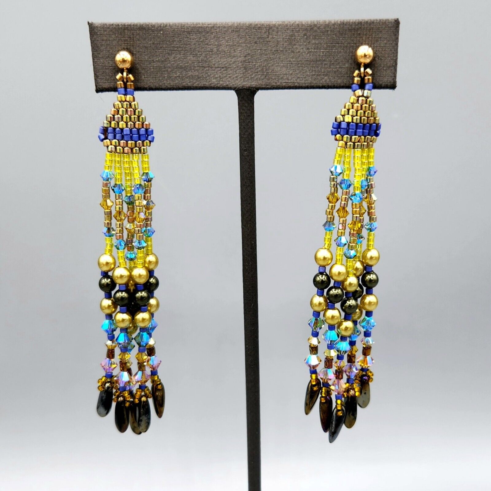 14k GF Beaded Drop Dangle Earrings - Chartreuse Blue Green