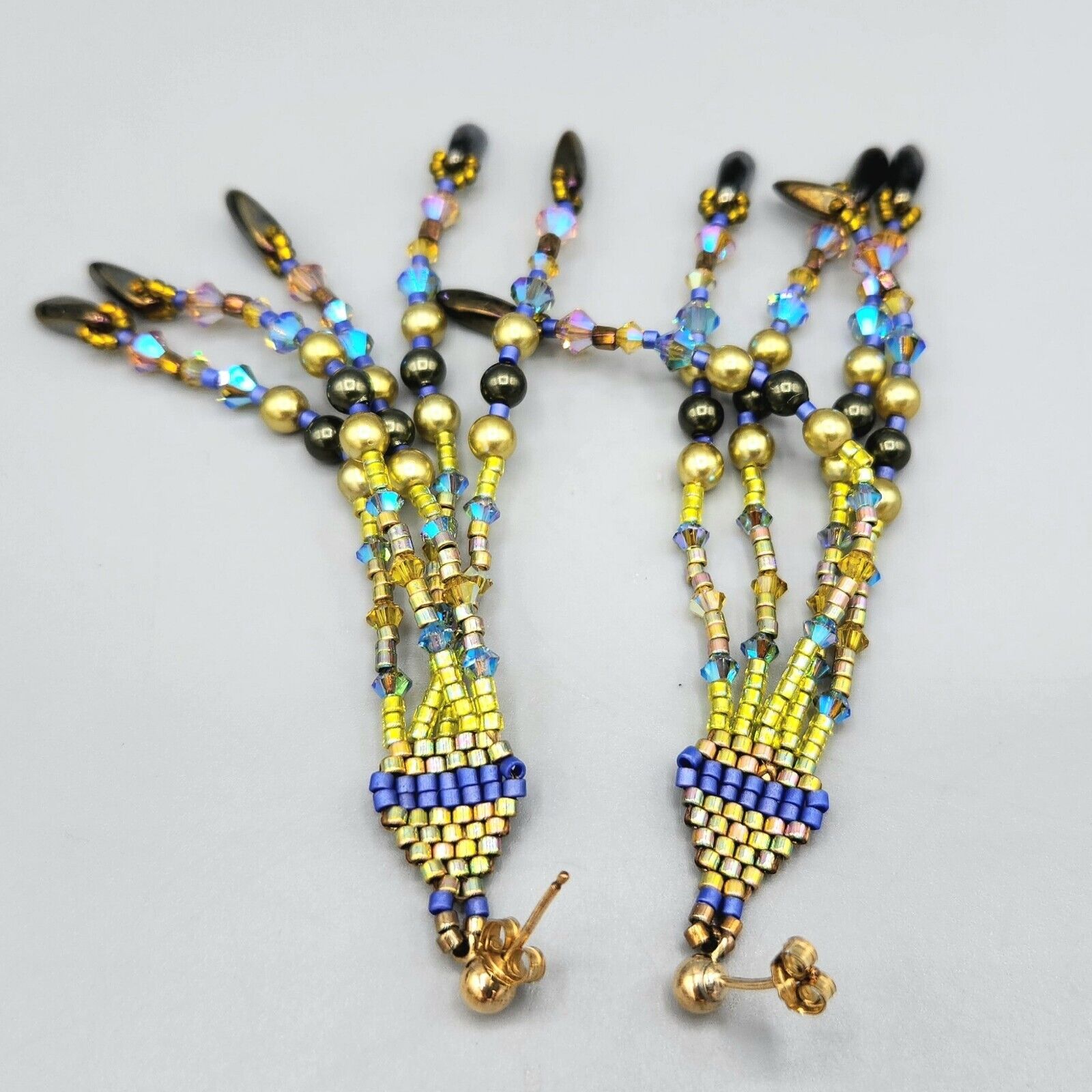 14k GF Beaded Drop Dangle Earrings - Chartreuse Blue Green