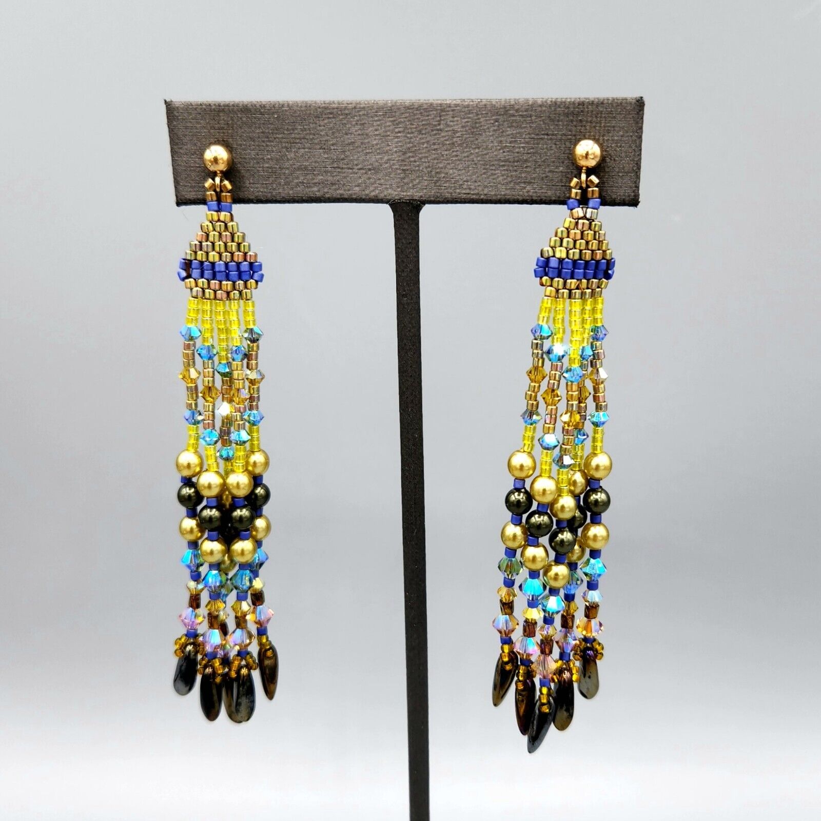 14k GF Beaded Drop Dangle Earrings - Chartreuse Blue Green